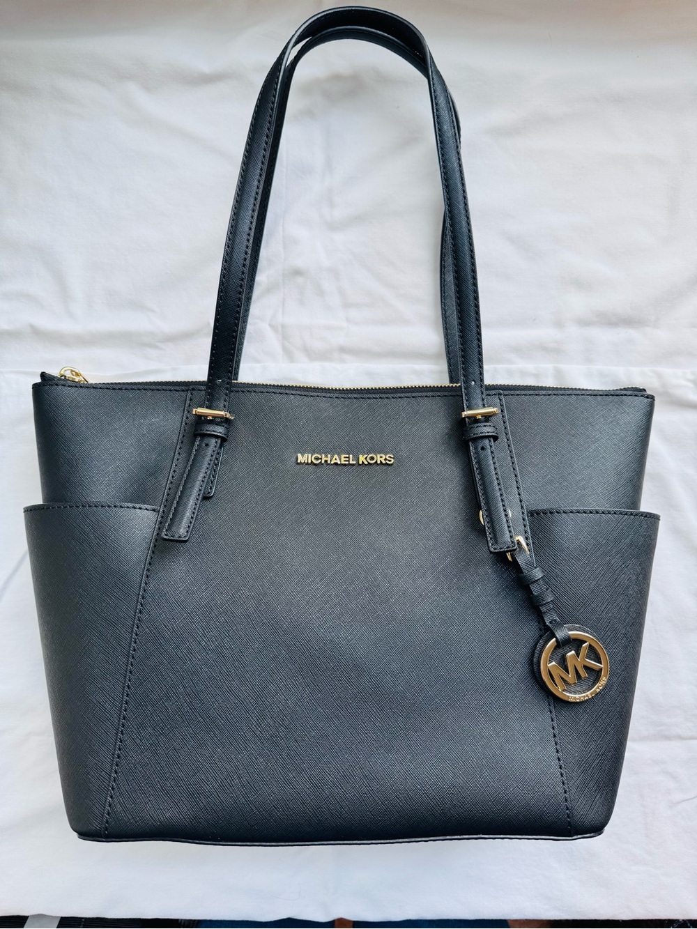 Michael Kors Black Leather Saffiano Tote with Gold Hardware